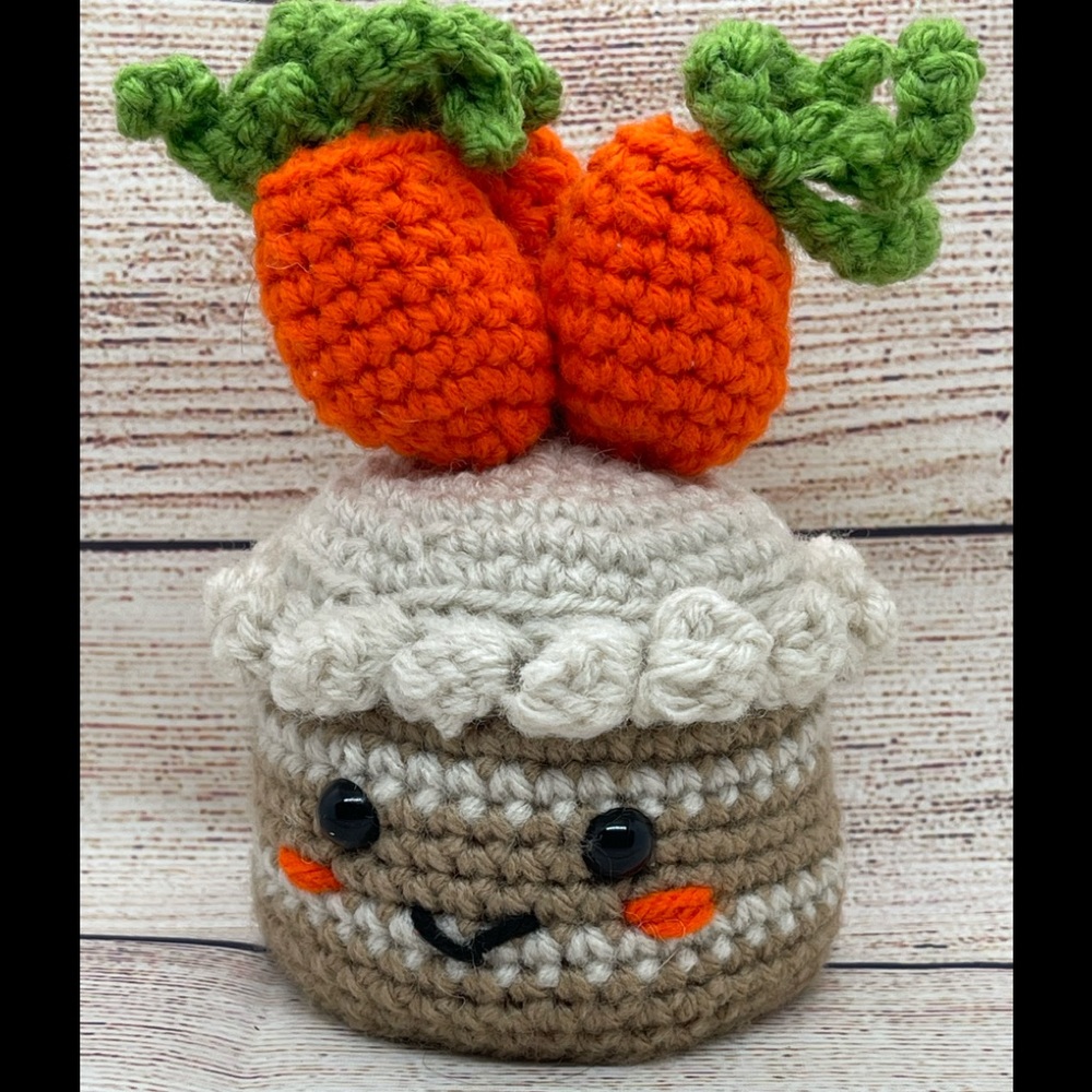 Handmade crochet carrot cake